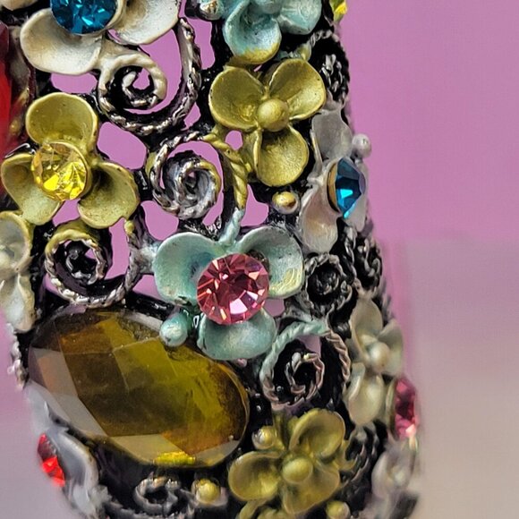 Colorful Floral Cuff Bangle SilverTone Cuff with colorful Rhinestones - Picture 12 of 13